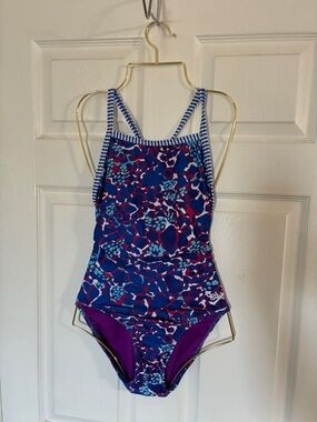 Dolfin Kids One-Piece Swimsuit - Purple, Blue, Pink Print